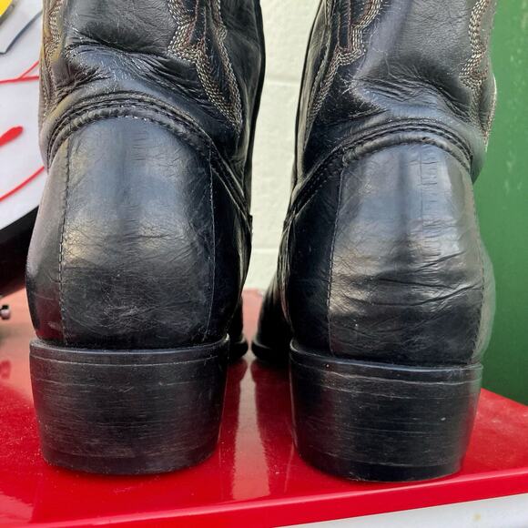 Vintage Black Leather Eel Skin Cowboy Boots | Mexican Made | Gritty Western Vibe - Picture 13 of 16